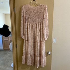 Light pink smocked dress with black dots